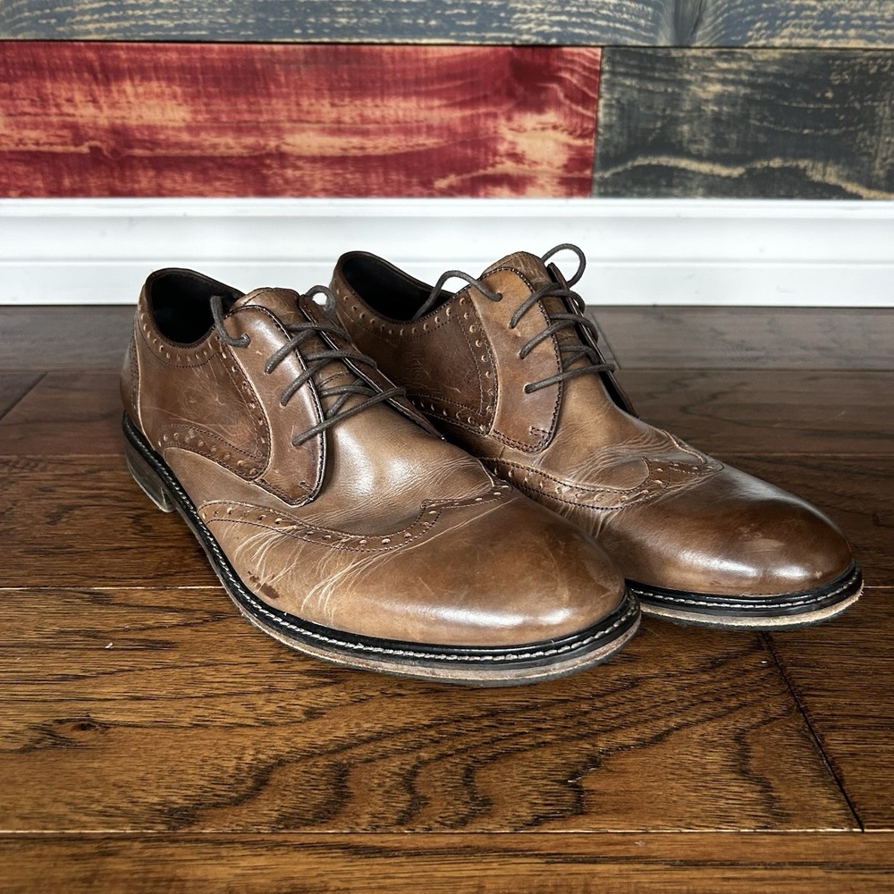 John Varvatos Derby Brougue Brown Dress Shoes Size 10.5 Men
